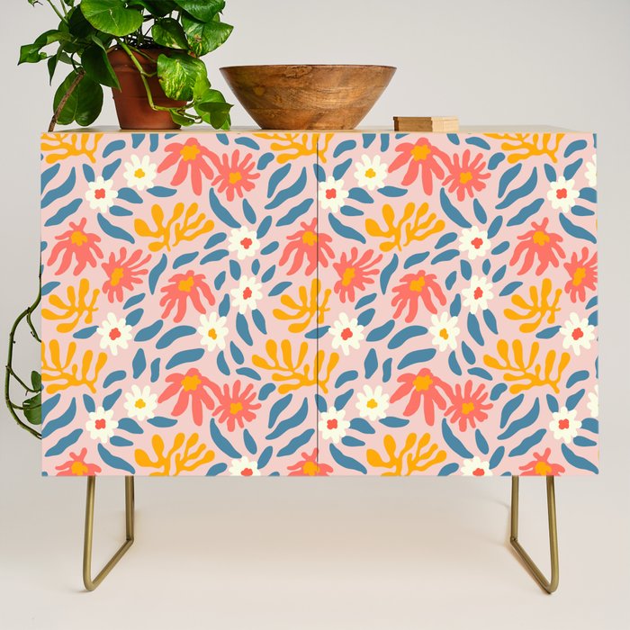 Vintage organic flower nature art pattern Credenza Gallery Image 1