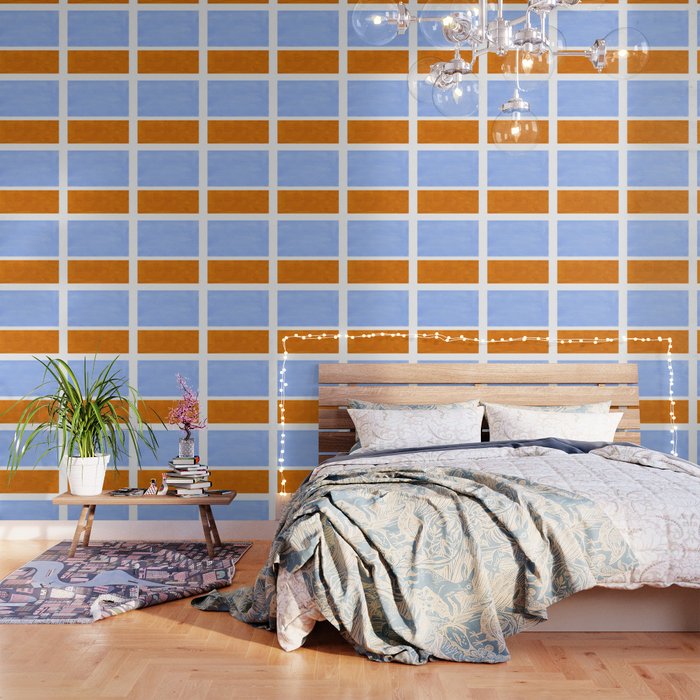 Pastel Royal Blue Yellow ochre Mid Century Modern Abstract Minimalist Rothko Color Field Squares Wallpaper Gallery Image 1