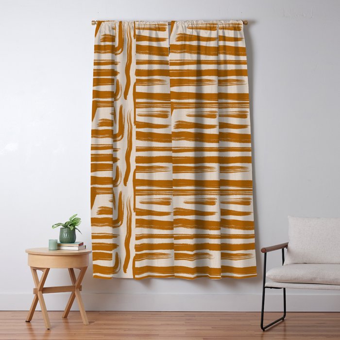 Amber Brushstrokes - Abstract Mid Century Modern Window Curtain Gallery Image 5