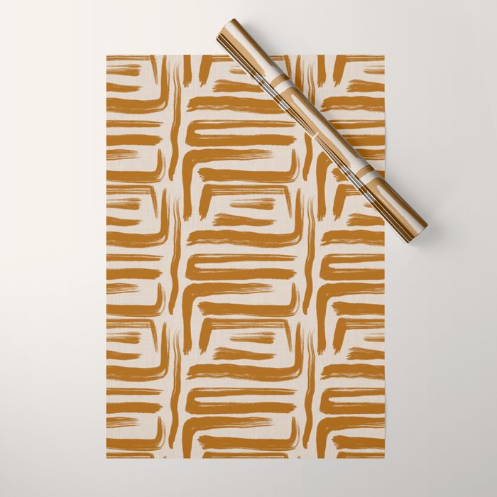 Amber Brushstrokes - Abstract Mid Century Modern Wrapping Paper Gallery Image 1