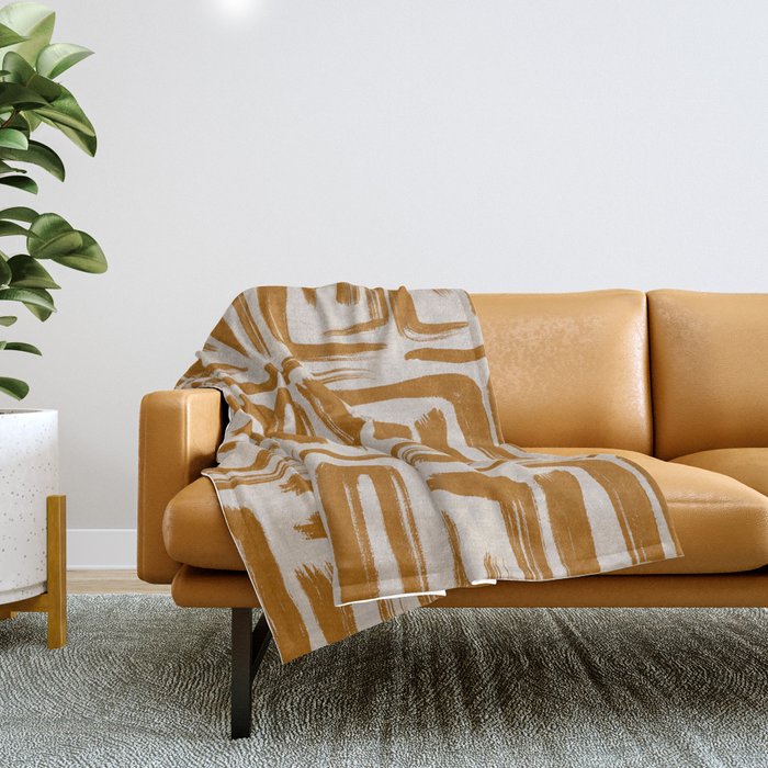 Amber Brushstrokes - Abstract Mid Century Modern Throw Blanket Gallery Image 1