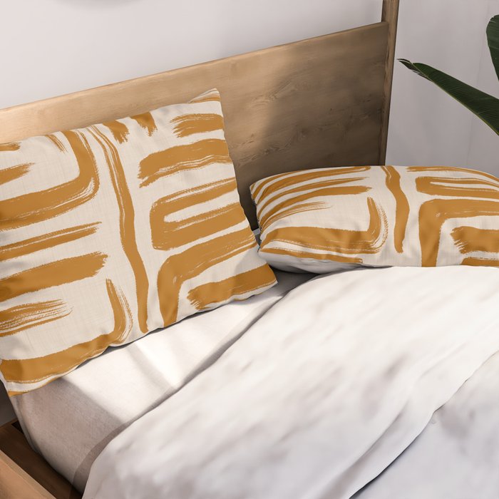 Amber Brushstrokes - Abstract Mid Century Modern Pillow Sham Gallery Image 2