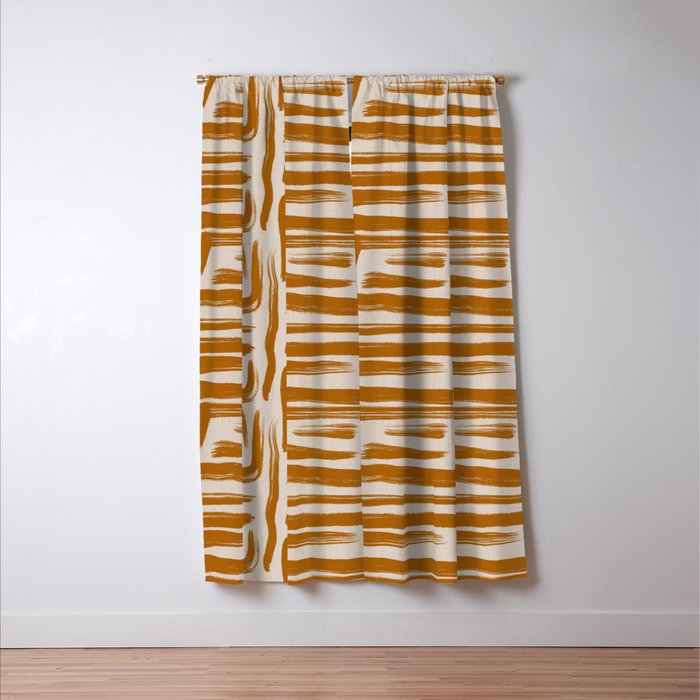 Amber Brushstrokes - Abstract Mid Century Modern Window Curtain Gallery Image 3