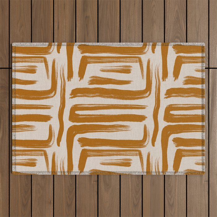Amber Brushstrokes - Abstract Mid Century Modern Outdoor Rug Gallery Image 1