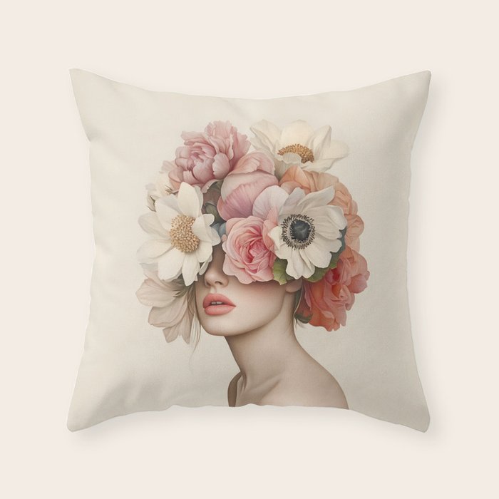 Botanical Beauty Ethereal Portrait Throw Pillow Gallery Image 1