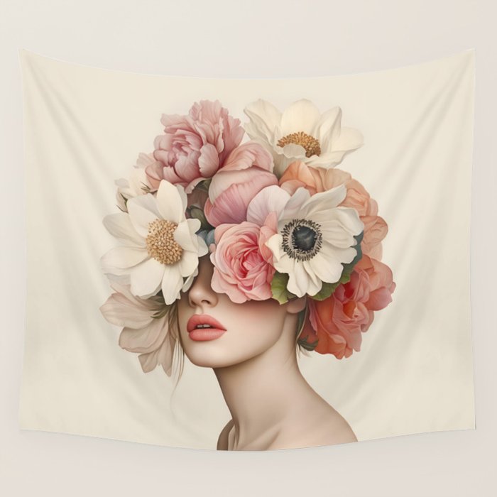 Botanical Beauty Ethereal Portrait Wall Tapestry Gallery Image 4