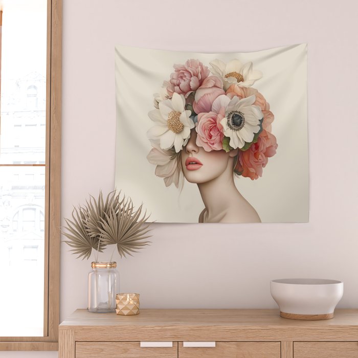 Botanical Beauty Ethereal Portrait Wall Tapestry Gallery Image 2