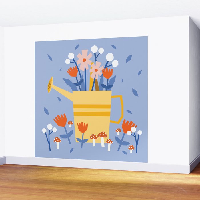 Watering can and flowers Wall Mural Gallery Image 2