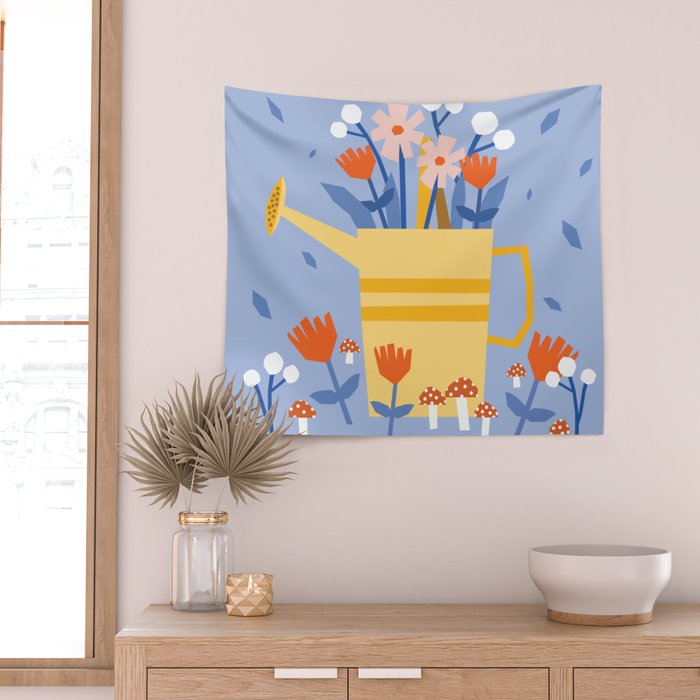 Watering can and flowers Wall Tapestry Gallery Image 2
