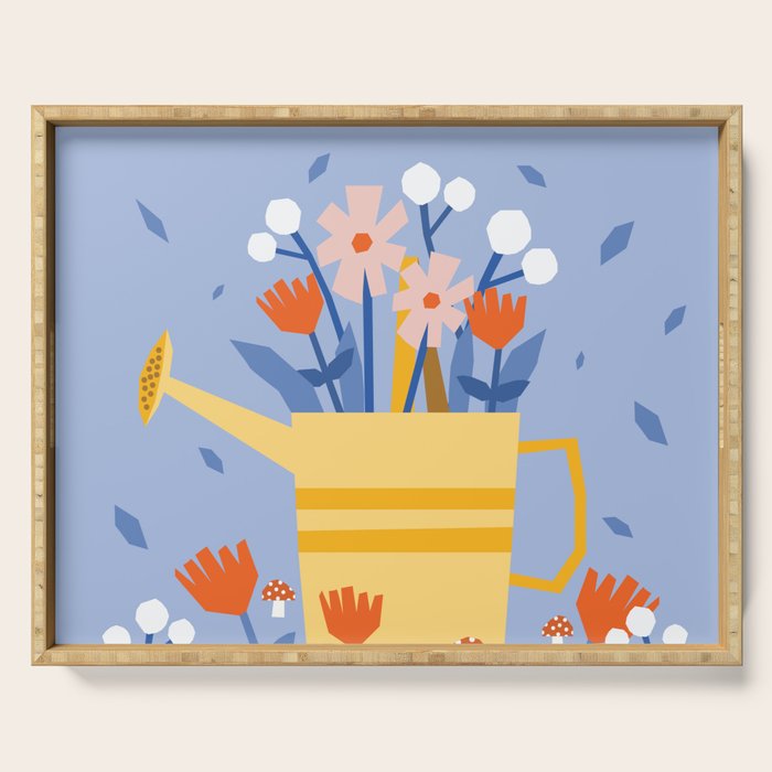 Watering can and flowers Serving Tray Gallery Image 1
