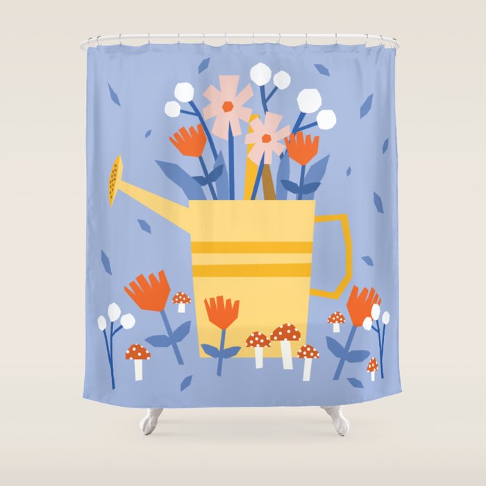 Watering can and flowers Shower Curtain Gallery Image 1