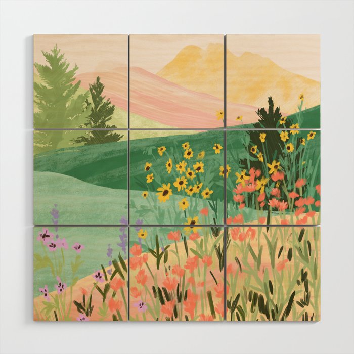 Flower Meadow Wood Wall Art Gallery Image 1