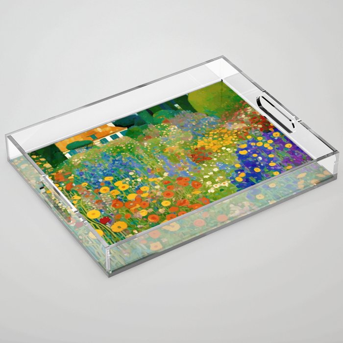 Klimt Flower Garden Colorful Landscape Acrylic Tray Gallery Image 1
