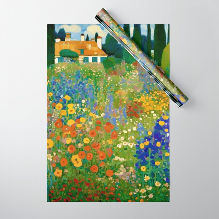 Klimt Flower Garden Colorful Landscape Wrapping Paper Gallery Image 1