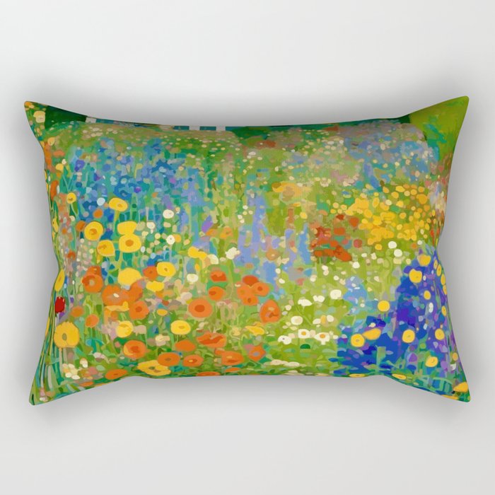 Klimt Flower Garden Colorful Landscape Rectangular Pillow Gallery Image 1