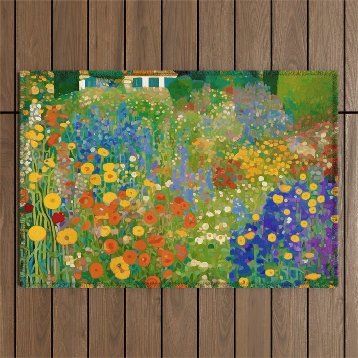 Klimt Flower Garden Colorful Landscape Outdoor Rug Gallery Image 1