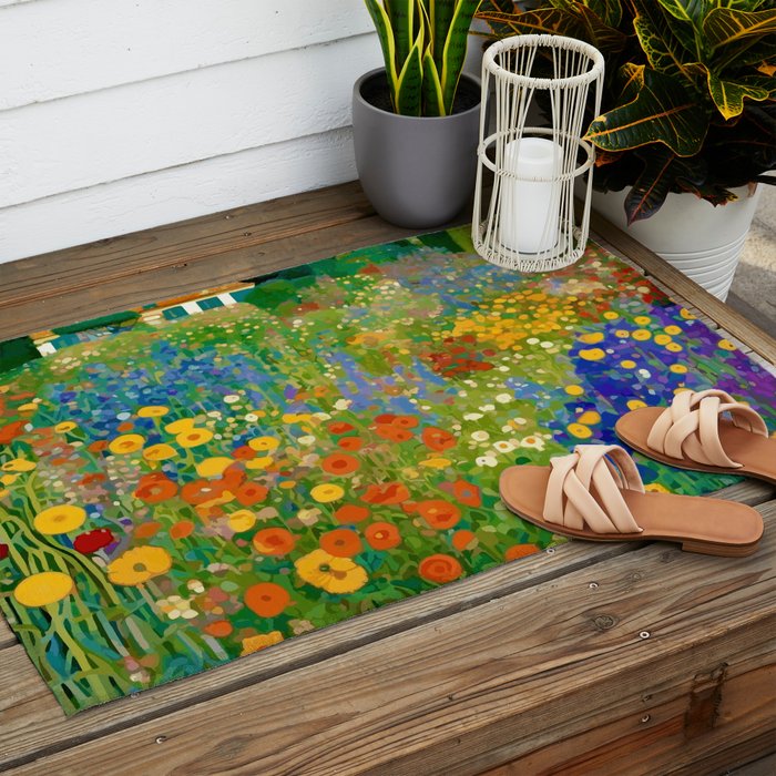 Klimt Flower Garden Colorful Landscape Outdoor Rug Gallery Image 2
