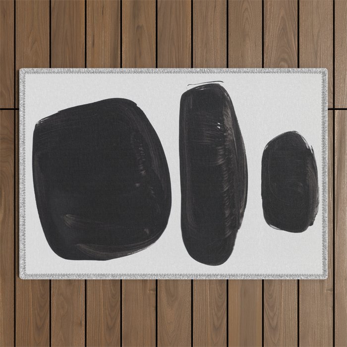 Black And White Minimalist Mid Century Abstract Ink Art Minimal Black Pebbles Paint Outdoor Rug Gallery Image 1