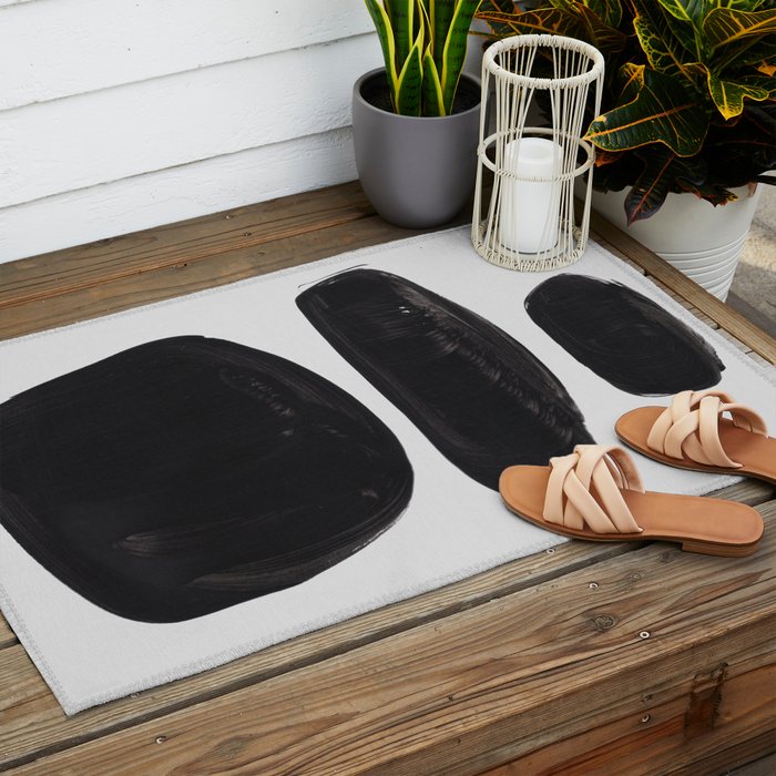 Black And White Minimalist Mid Century Abstract Ink Art Minimal Black Pebbles Paint Outdoor Rug Gallery Image 2