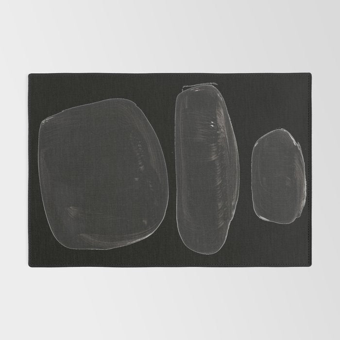 Black And White Minimalist Mid Century Abstract Ink Art Minimal Black Pebbles Paint Rug Gallery Image 2