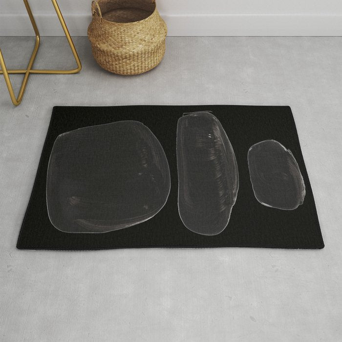 Black And White Minimalist Mid Century Abstract Ink Art Minimal Black Pebbles Paint Rug Gallery Image 1