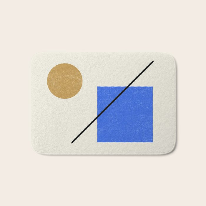 Circle Square Line - Blue Gold Bath Mat Gallery Image 1