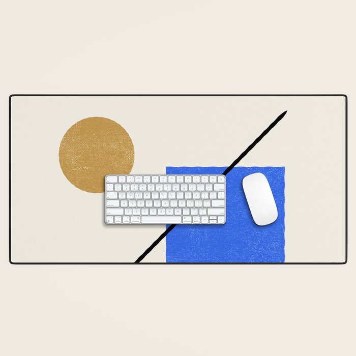 Circle Square Line - Blue Gold Desk Mat Gallery Image 1