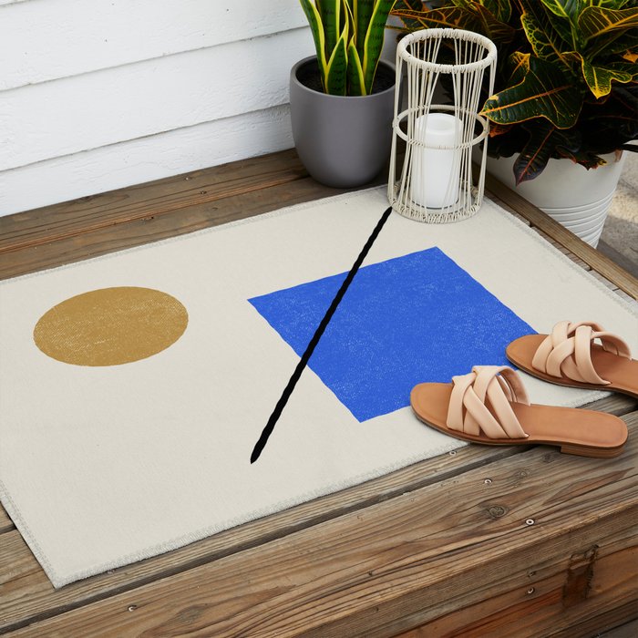 Circle Square Line - Blue Gold Outdoor Rug Gallery Image 2