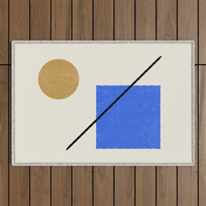 Circle Square Line - Blue Gold Outdoor Rug Gallery Image 1