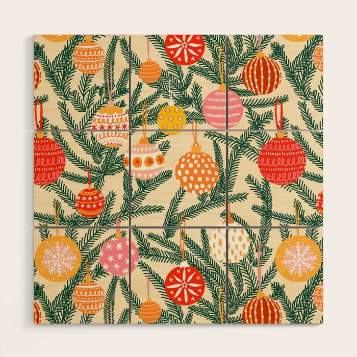 Christmas Baubles Pattern Wood Wall Art Gallery Image 1