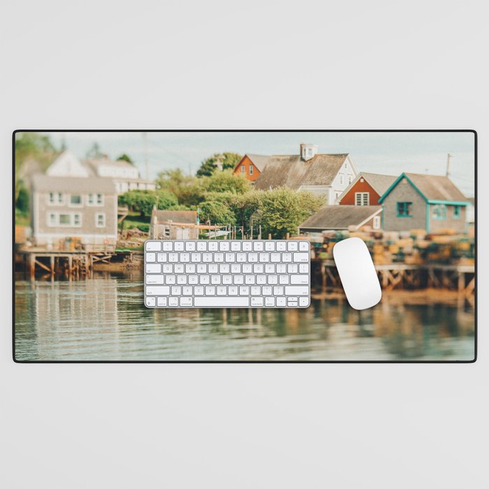 Waterfront  Port Clyde Maine nautical travel photograph Desk Mat Gallery Image 1
