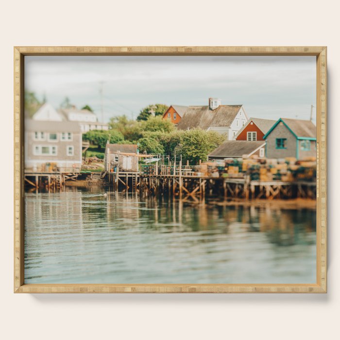 Waterfront  Port Clyde Maine nautical travel photograph Serving Tray Gallery Image 1