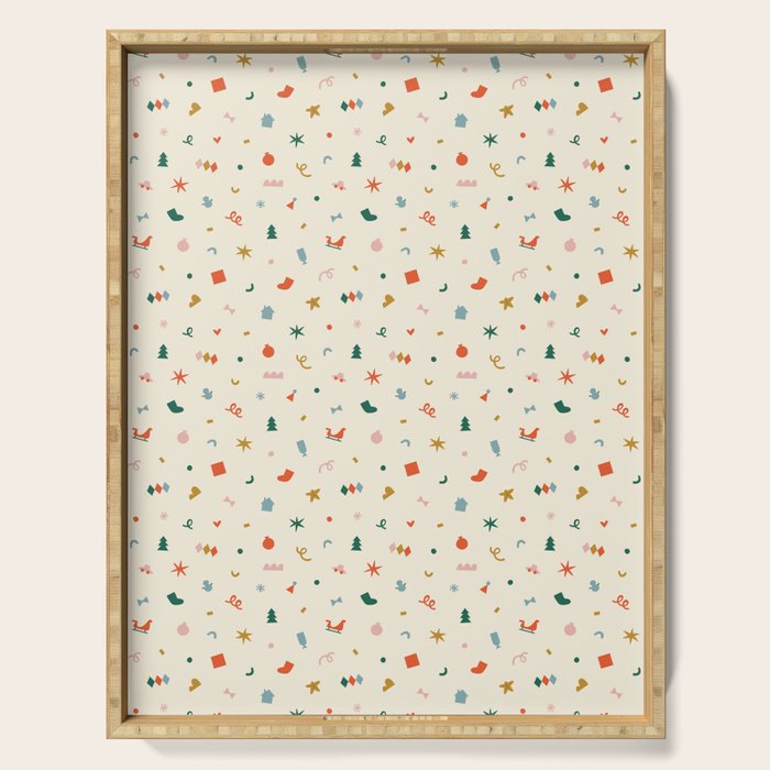 Retro abstract christmas decoration pattern Serving Tray Gallery Image 1