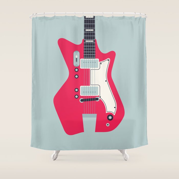 Retro 60s Surf Rock Electric Guitar - Slate Shower Curtain Gallery Image 1