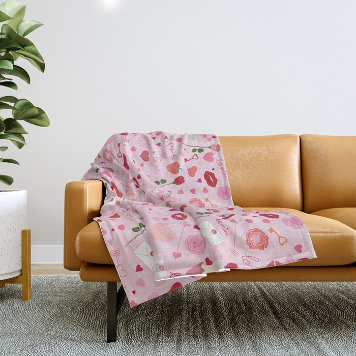 Pink valentine's Day with Kisses, Cupcakes and Roses Throw Blanket Gallery Image 1