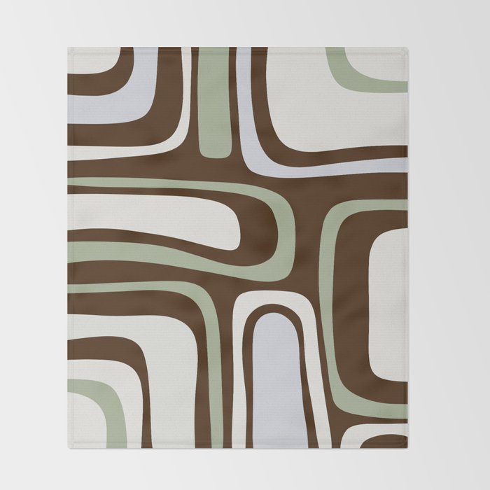 Palm Springs Mid-Century Modern Abstract in Brown, Sage, Light Gray, and Cream Throw Blanket Gallery Image 2