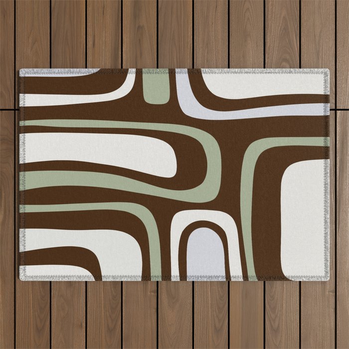 Palm Springs Mid-Century Modern Abstract in Brown, Sage, Light Gray, and Cream Outdoor Rug Gallery Image 1