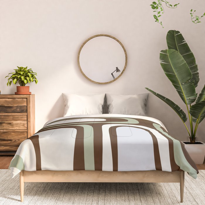 Palm Springs Mid-Century Modern Abstract in Brown, Sage, Light Gray, and Cream Comforter Gallery Image 3