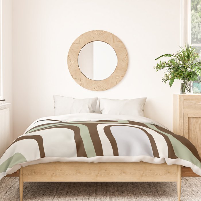 Palm Springs Mid-Century Modern Abstract in Brown, Sage, Light Gray, and Cream Duvet Cover Gallery Image 3