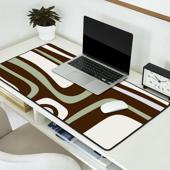 Palm Springs Mid-Century Modern Abstract in Brown, Sage, Light Gray, and Cream Desk Mat Gallery Image 2