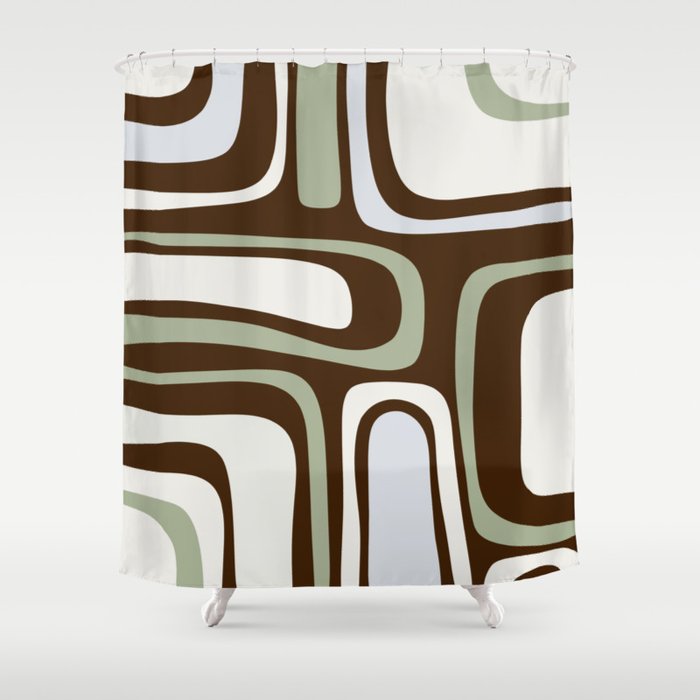 Palm Springs Mid-Century Modern Abstract in Brown, Sage, Light Gray, and Cream Shower Curtain Gallery Image 1
