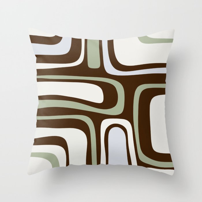 Palm Springs Mid-Century Modern Abstract in Brown, Sage, Light Gray, and Cream Throw Pillow Gallery Image 1
