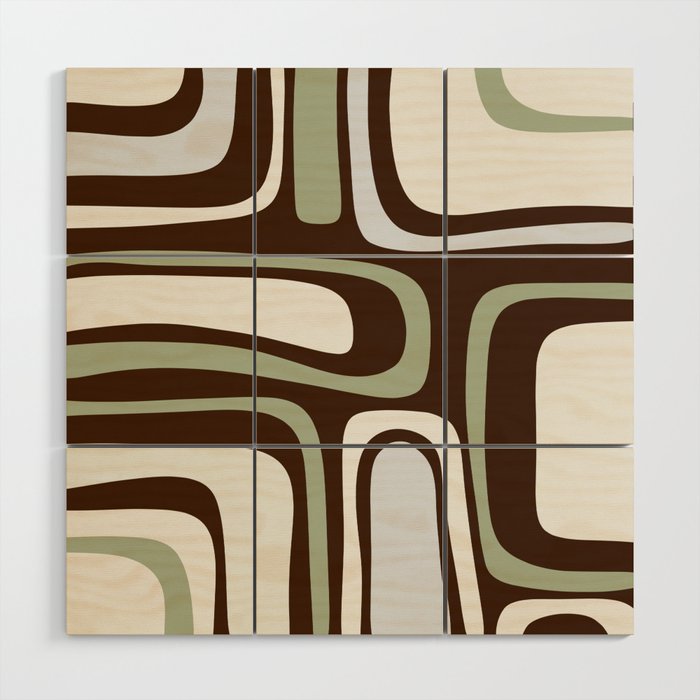 Palm Springs Mid-Century Modern Abstract in Brown, Sage, Light Gray, and Cream Wood Wall Art Gallery Image 1