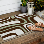 Palm Springs Mid-Century Modern Abstract in Brown, Sage, Light Gray, and Cream Outdoor Rug Gallery Image 2