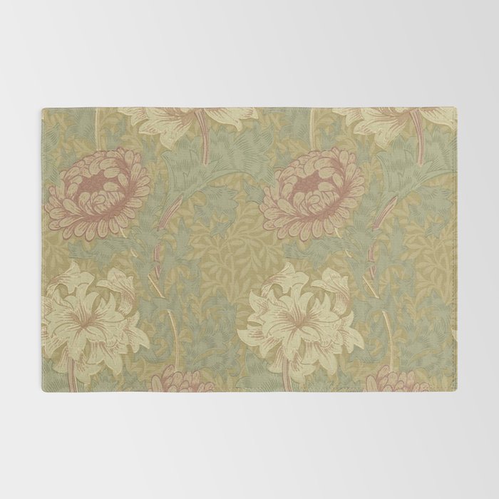 William Morris Vintage Chrysanthemum Pink Yellow Green Floral Botanical Rug Gallery Image 2