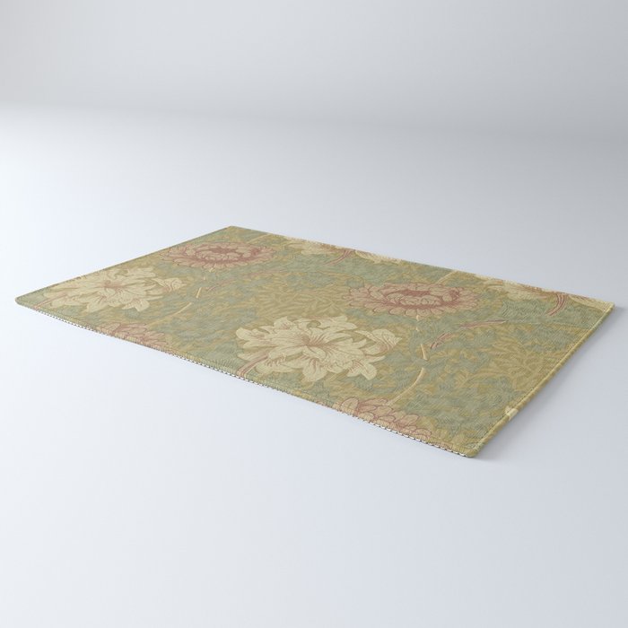 William Morris Vintage Chrysanthemum Pink Yellow Green Floral Botanical Rug Gallery Image 3