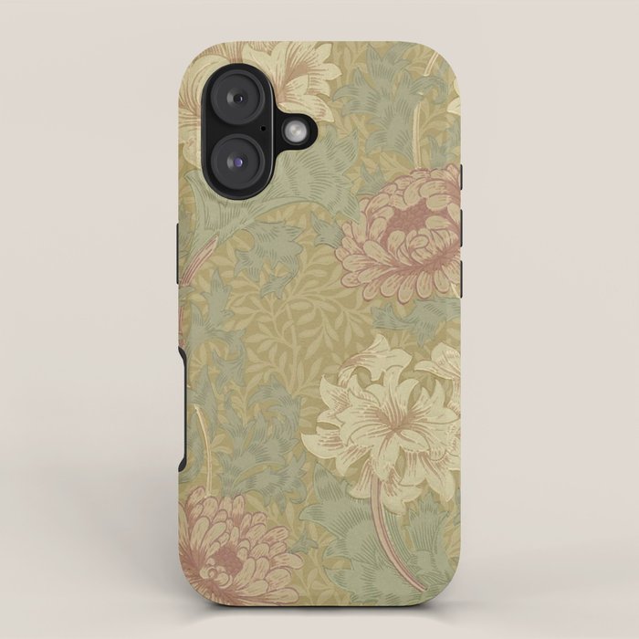 William Morris Vintage Chrysanthemum Pink Yellow Green Floral Botanical iPhone Case Gallery Image 1