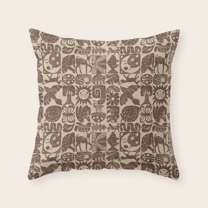 Nature Blocks - walnut brown Throw Pillow Gallery Image 1