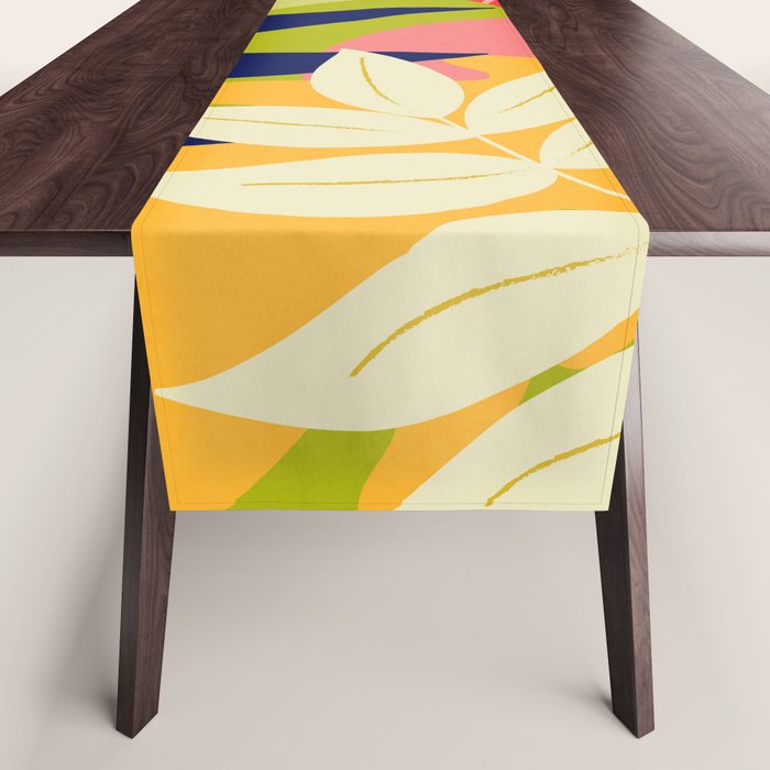 Modern Abstract Art Tropical Leaves Table Runner Gallery Image 1