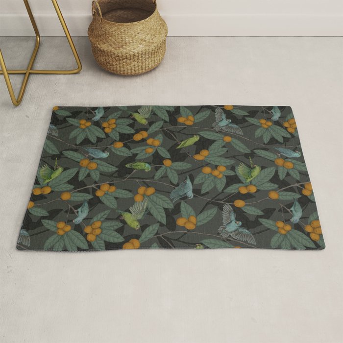 Green & Turquoise Parrotlets and Loquats Rug Gallery Image 1